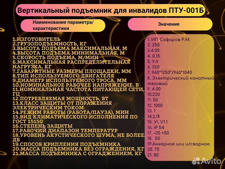 Вертикальный подъемник для инвалидов пту-001Б