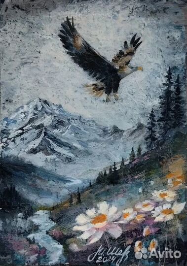 Картина маслом Горы 15х20 см