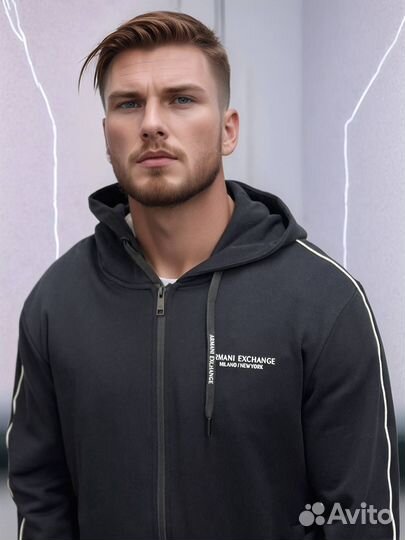 Спортивный костюм Armani черный прямые штаны