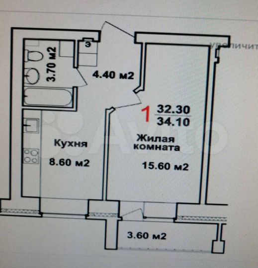 1-к. квартира, 34,1 м², 3/10 эт.