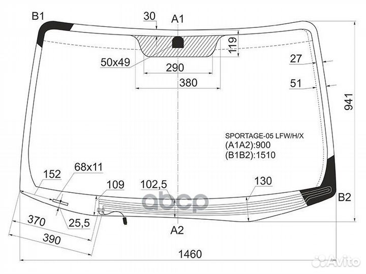 Стекло лобовое с обогревом щеток в клей KIA SPO
