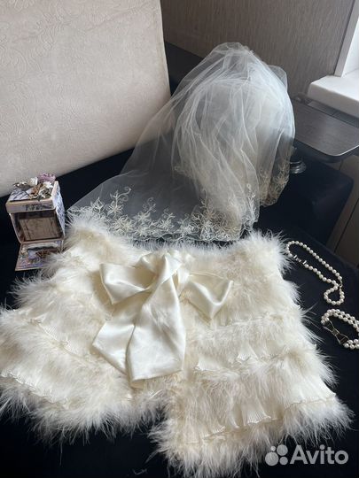 Фата и накидка из лебяжего пуха. Цвет шампань