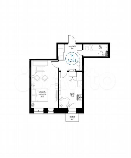1-к. квартира, 40,7 м², 4/6 эт.