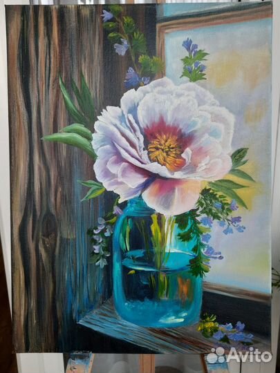 Картина маслом натюрморт полевый цветы клевер