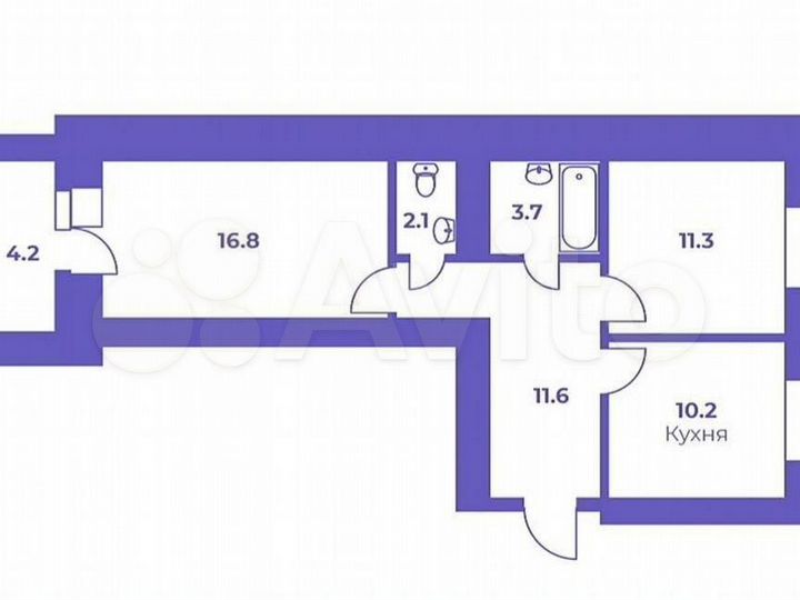 2-к. квартира, 57,8 м², 5/14 эт.