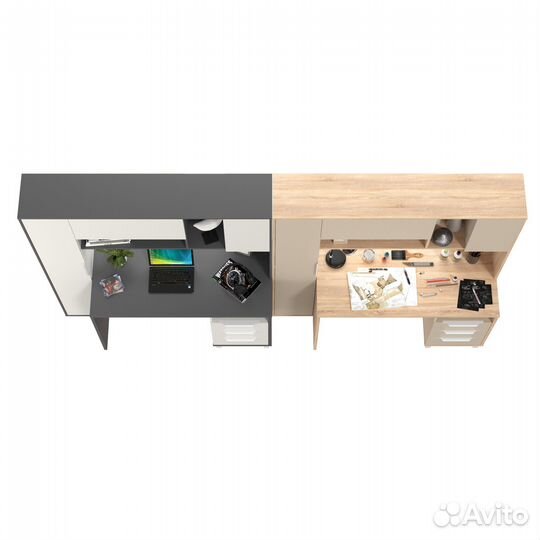 Два стола Mobi Комфорт 12.95N, дуб сонома/сатин/серый/белый премиум, 324х60,3х180 см, не ун.сб