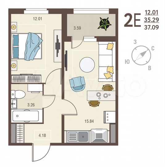 1-к. квартира, 37,1 м², 7/18 эт.