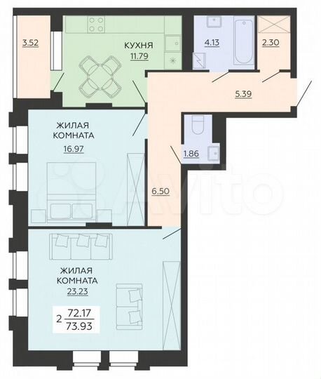 2-к. квартира, 73,9 м², 7/21 эт.