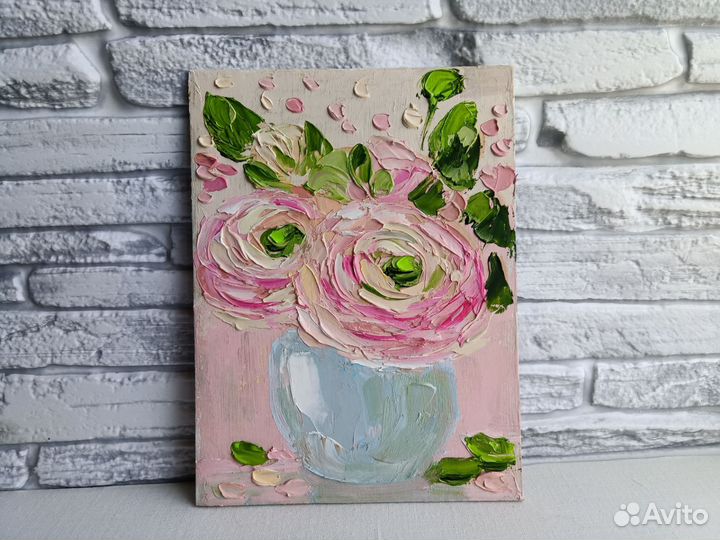 Цветы нежные светлая картина 15 х 20 см