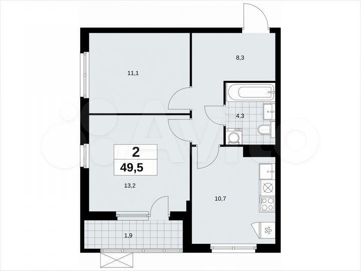 2-к. квартира, 49,5 м², 15/18 эт.