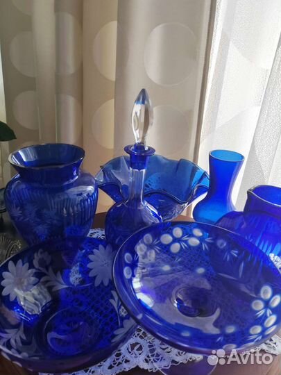 Ваза для фруктов, кувшин графин кобальтовое стекло