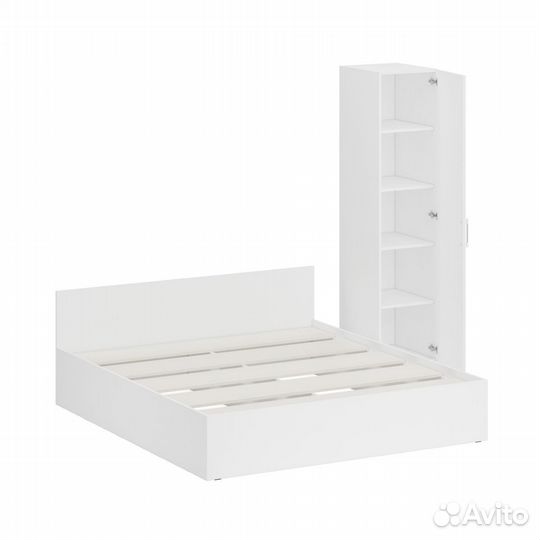 Кровать белая двуспальная 1800 с пеналом Стандарт, цвет белый, спальное место 1800х2000 мм., без мат