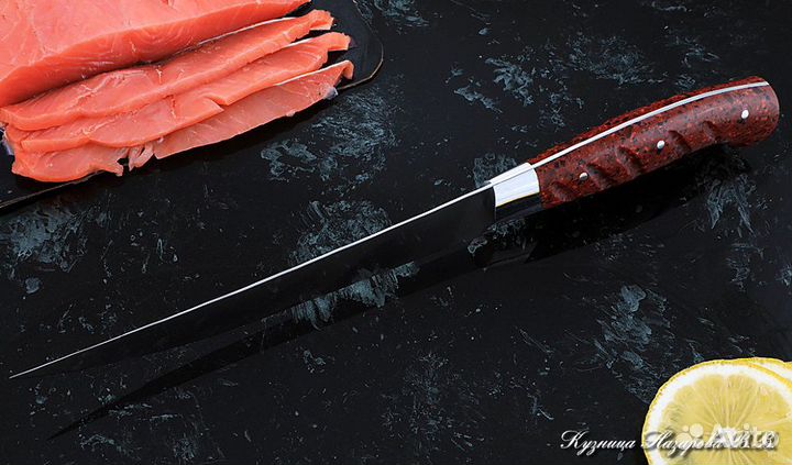 Кухонный нож № 6 сталь 95Х18 рукоять акрил красный