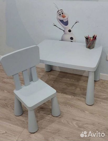 Детский стол и стул IKEA маммут (голубой)