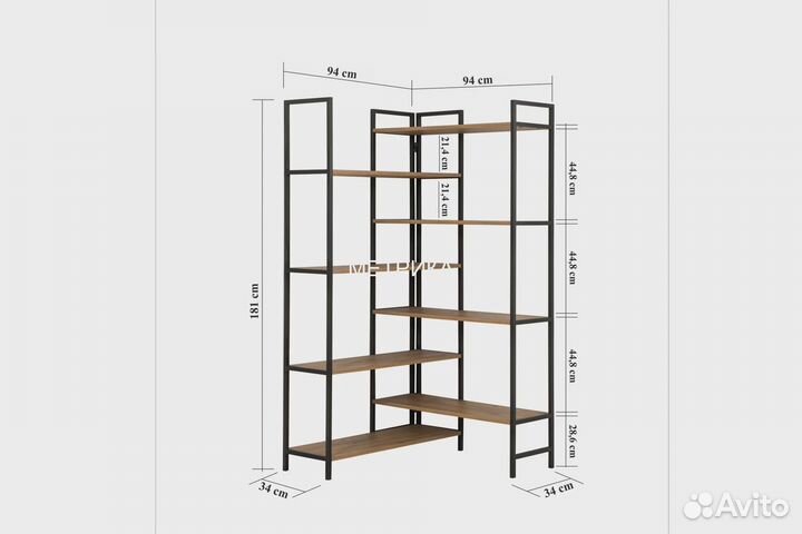 Стильный угловой стеллаж на металлокаркасе Sling