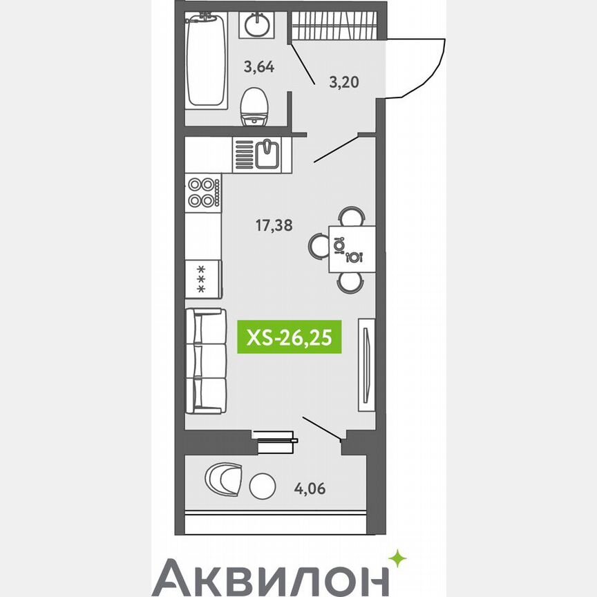 Квартира-студия, 25,6 м², 1/13 эт.