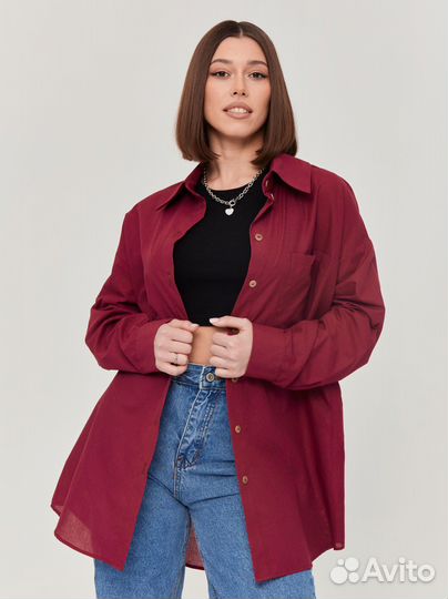 Рубашка женская оверсайз из 100 хлопка, марсала