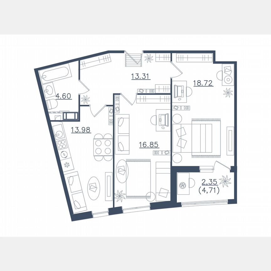 2-к. апартаменты, 69,8 м², 3/10 эт.