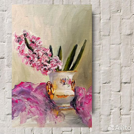 Картина маслом Гиацинт в вазе Натюрморт Цветы