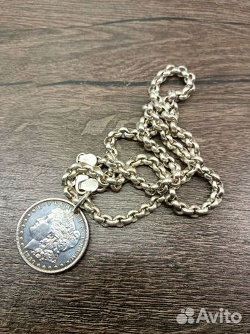 Серебряная цепочка с кулоном /монетой США