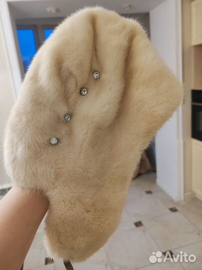 Шапка норковая женская цвет жемчуг