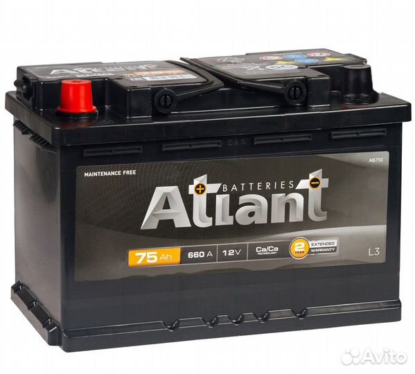 Аккумулятор atlant Black 75 Ah, 12 V