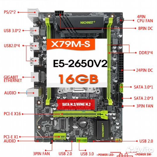 Комплект X79 сокет 2011/ DDR3/ е5 2670v2 / 16гб