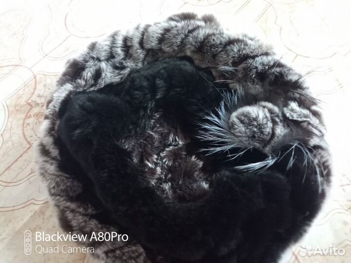 Берет, шапка, мех кролик-рекс