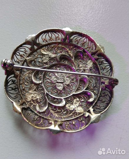 Антиквариат. Брошь серебро 835 с позолотой