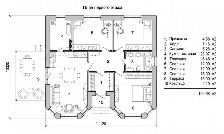 Дом 102 м² на участке 6 сот.