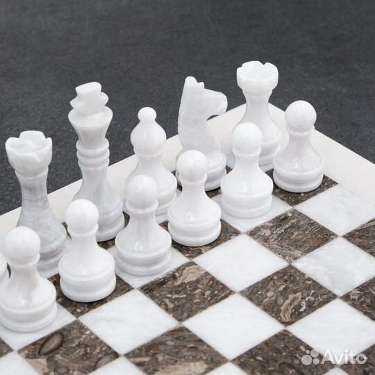 Шахматы 'Элит', серый/белый, доска 30х30 см, оникс