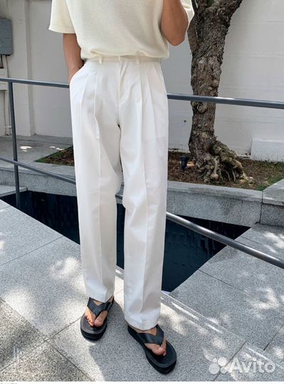 Брюки мужские белые с защипами old money