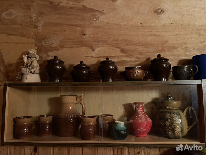 Кувшин глиняный, чашки, горшочки, набор керамика