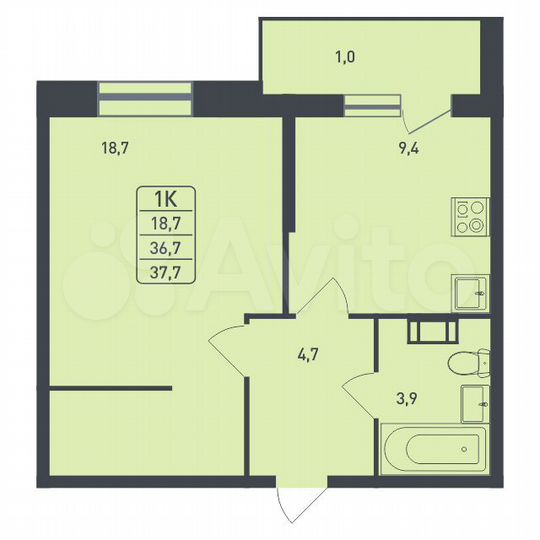 1-к. квартира, 37,7 м², 3/3 эт.