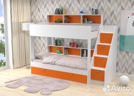 Двухъярусная кровать gк 10 Белый/Оранжевый