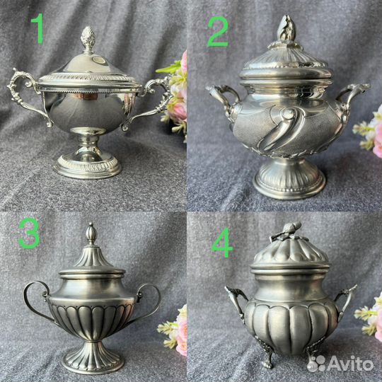 Сахарница винтажная оловянная