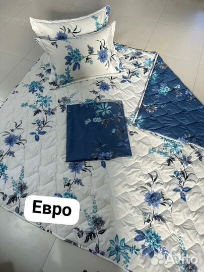Постельное белье евро с одеялом. Ткань полисатин