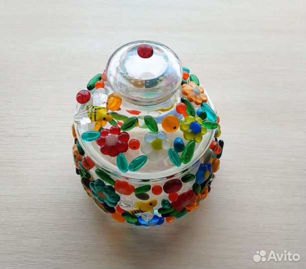 Баночка стеклянная с декором из стекла