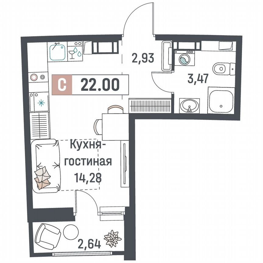 Квартира-студия, 22 м², 10/18 эт.