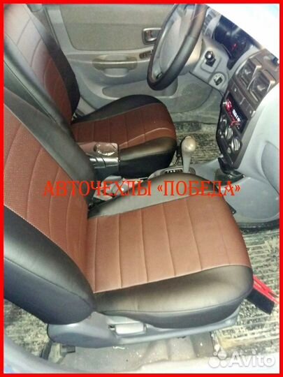 Чехлы Hyundai Accent из экокожи чёрно-коричневые