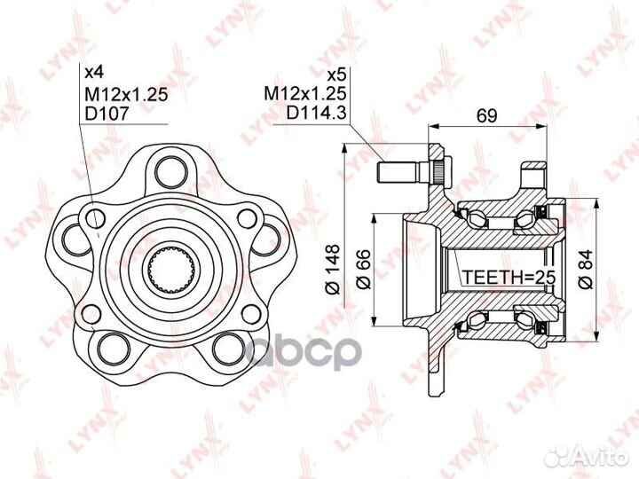 Ступица колеса зад прав/лев WH1356 lynxauto