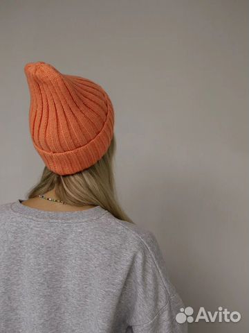 Шапка зимняя женская вязанная оранжевый бини