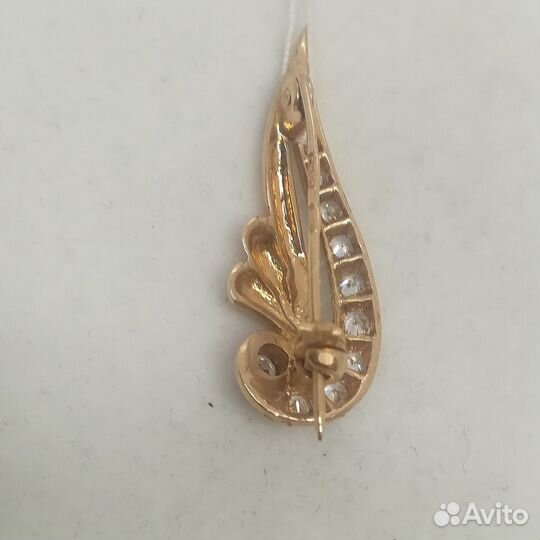 Брошь / 2,50г / Золото585 / фианиты круглые