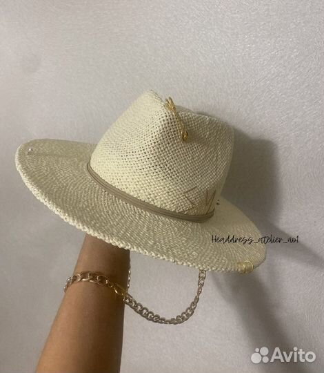 Соломенная премиум шляпа с фурнитурой