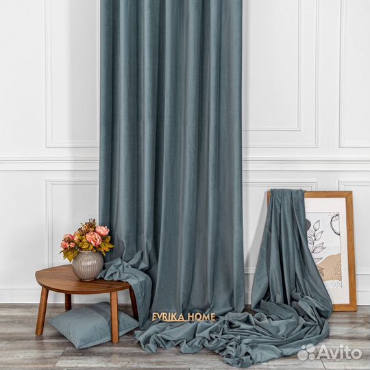 Портьеры бархат Богема Серо-голубой шторы
