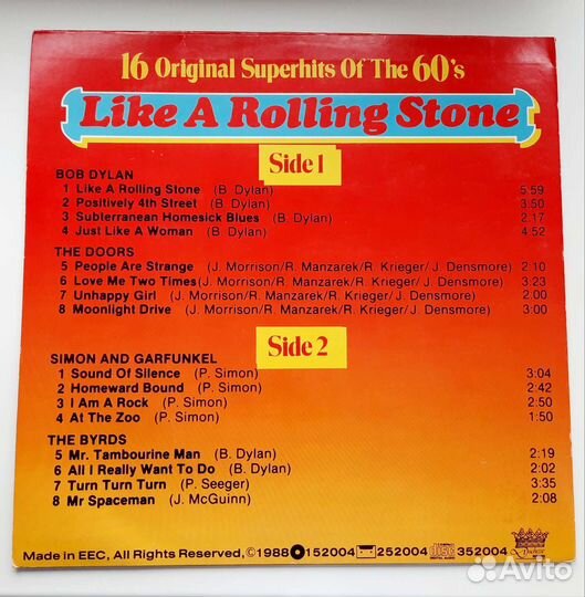 Виниловая пластинка сборник Like a rolling stone