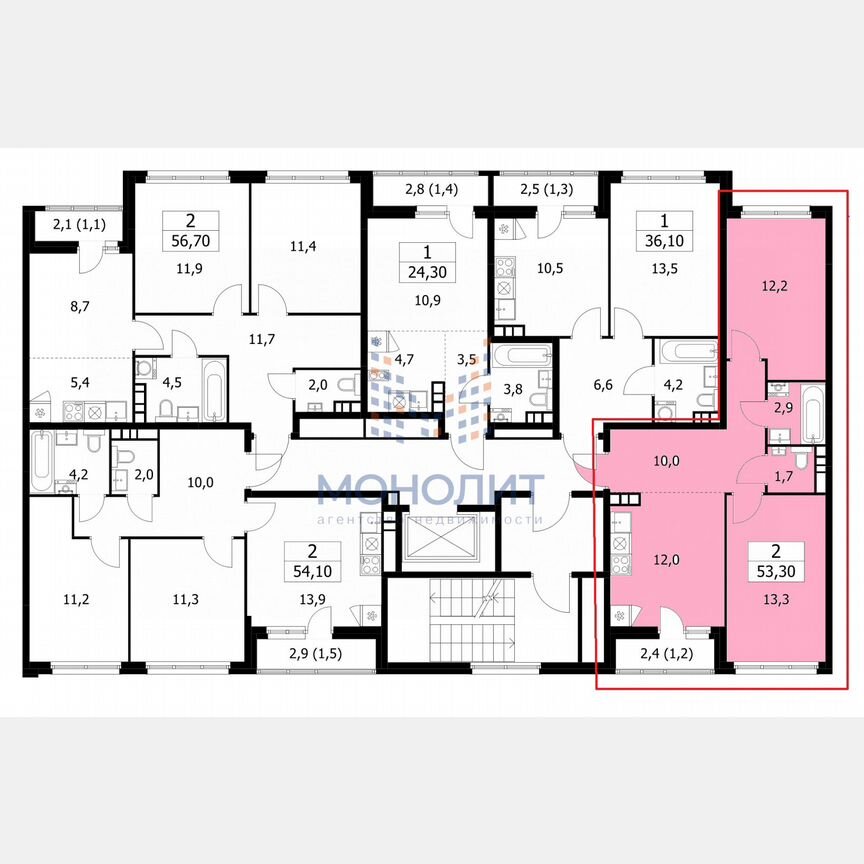 3-к. квартира, 53,4 м², 8/9 эт.