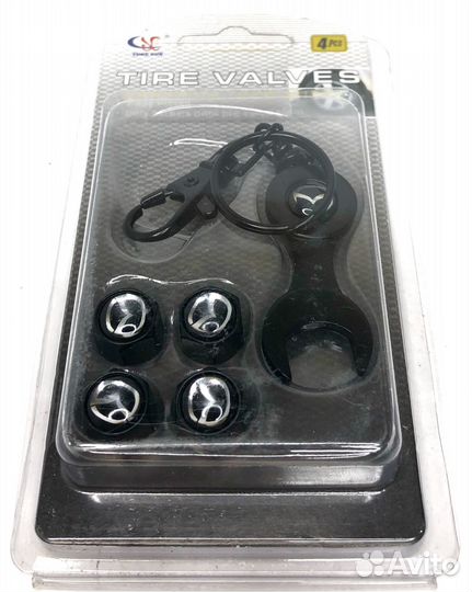 Колпачки на ниппеля - Mazda (с ключом/черный) (Сер