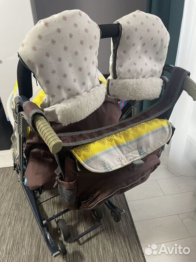 Детские зимние санки коляска на колесах