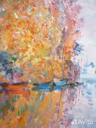 Копия картины Клода Моне Осень на Сене в Аржантёе